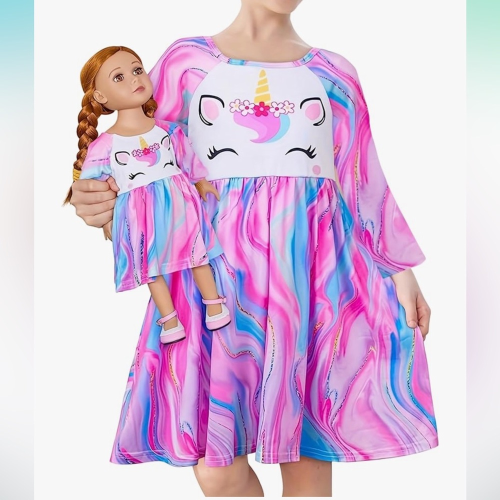 🆕 2 Pack Girls Cute Cartoon Dresses for Girls and her doll.